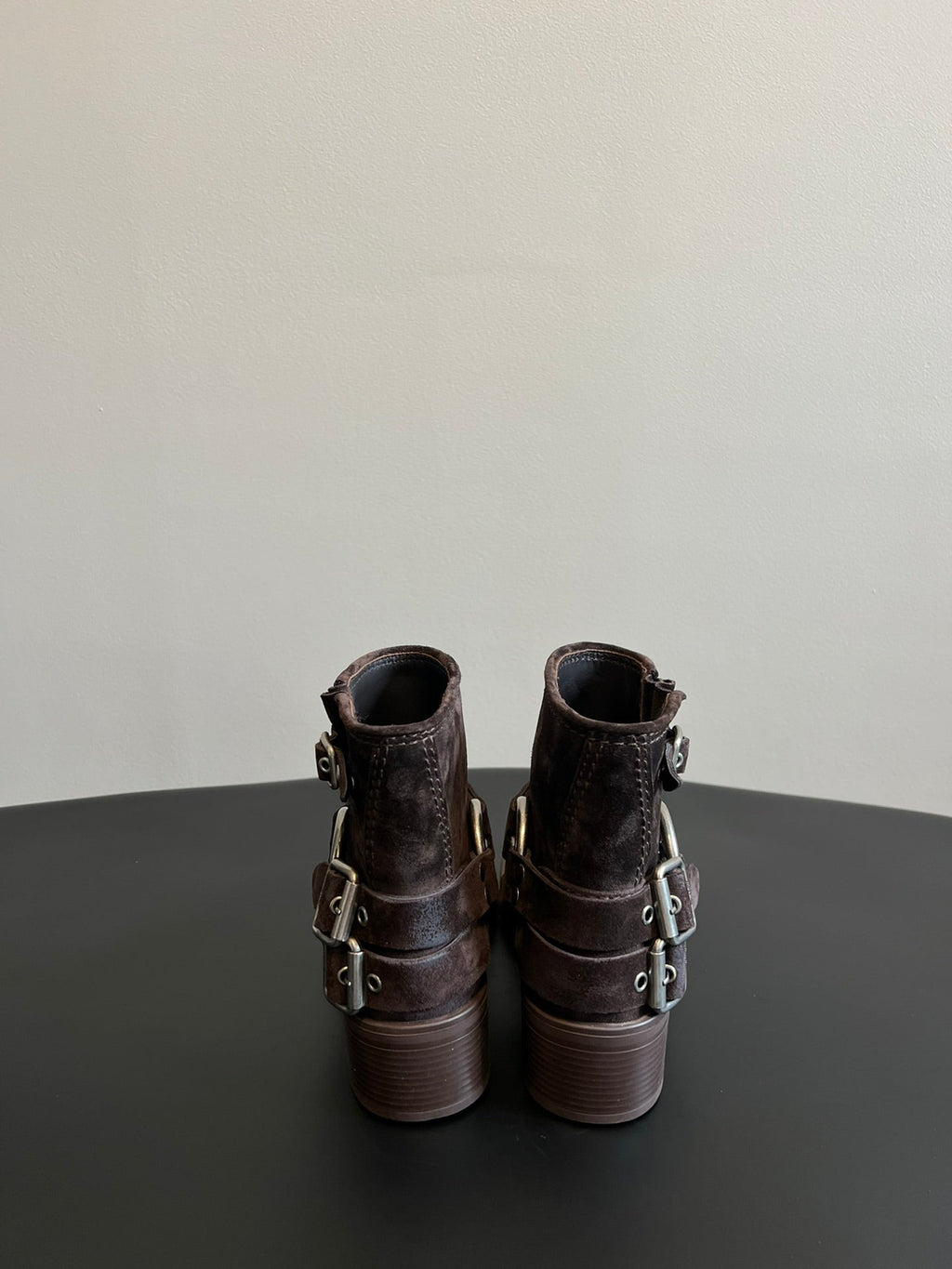 Miu 26s Ankle Boots In Dark Brown Suede Silver Hardware