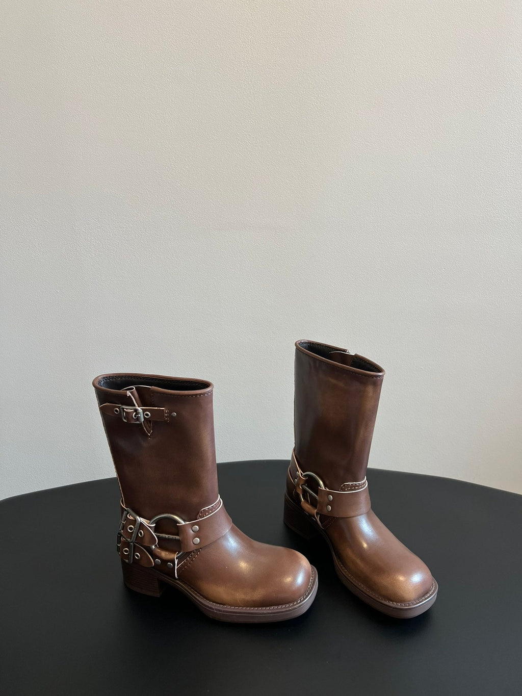 Miu 26s Mid-Calf Boots In Brown Calfskin Silver Hardware