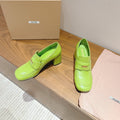 Miu 26s Heel Loafers 75mm In Green Glossy Calfskin Gold Hardware