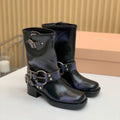 Miu Miu Biker Mid-Length Boots Black Leather 535199