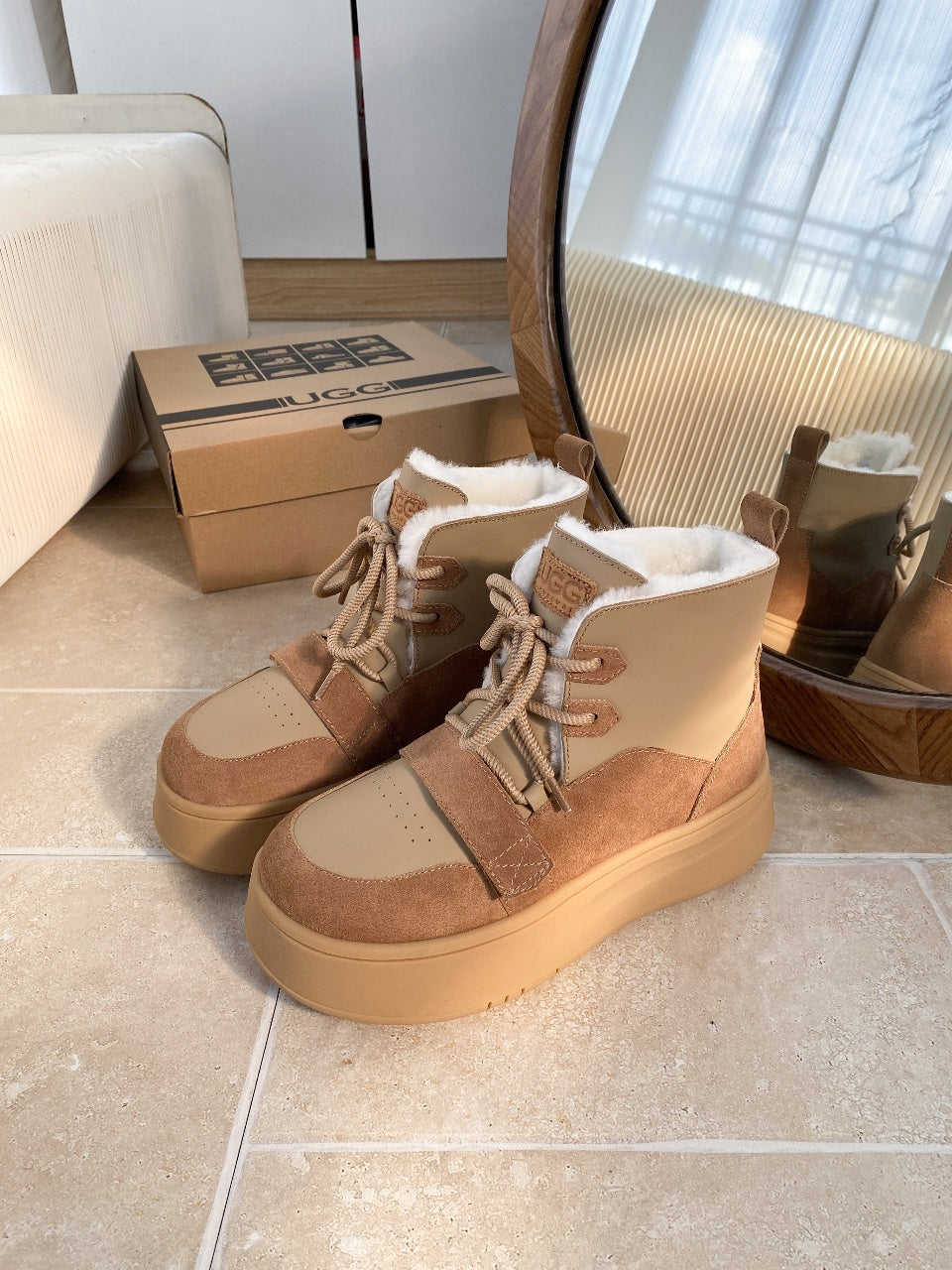 UGG Tasman-inspired Platform Boots Brown Beige Suede 512832