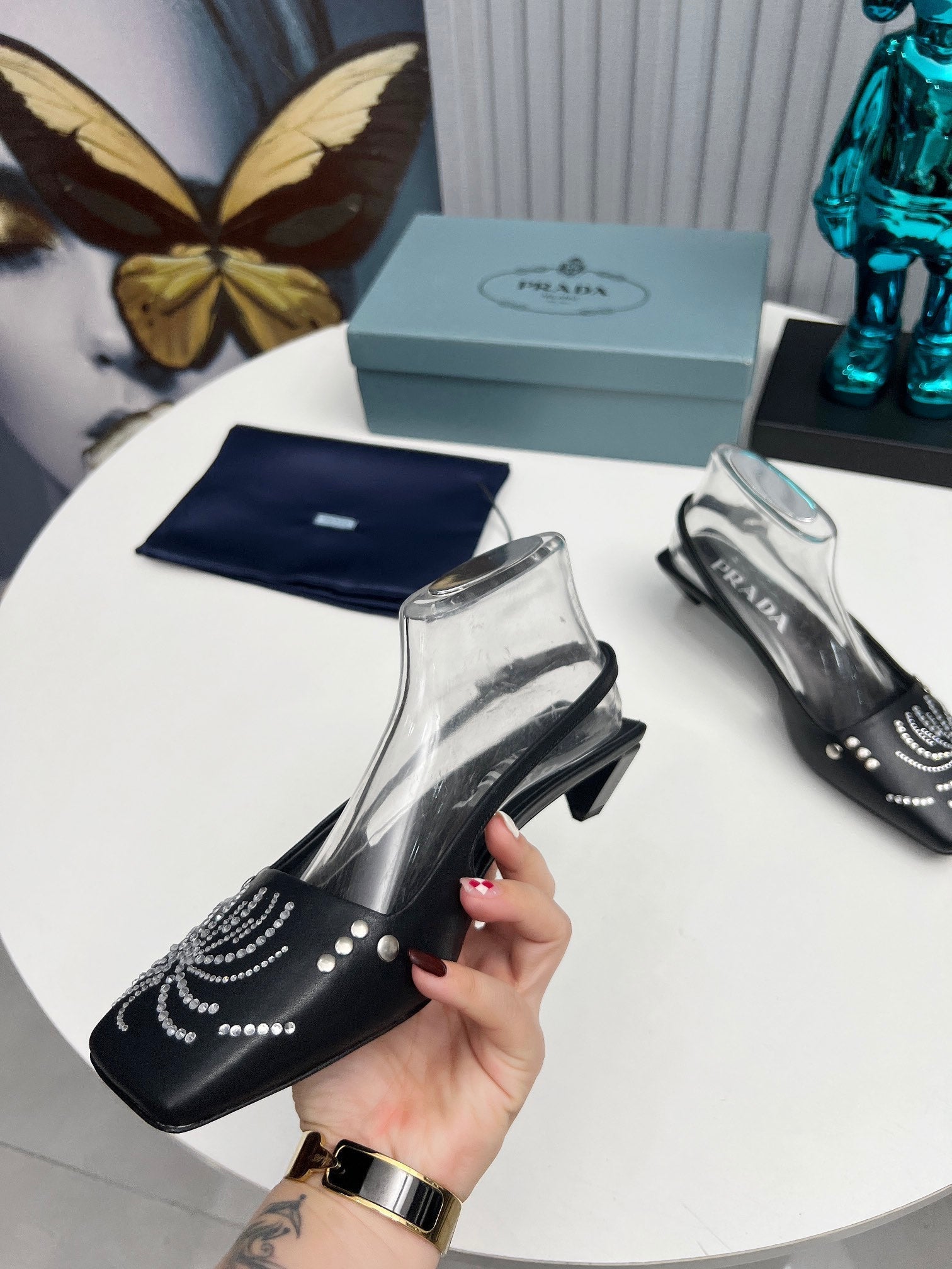 Prada 26SS Slingback 4cm Black Calfskin 680974