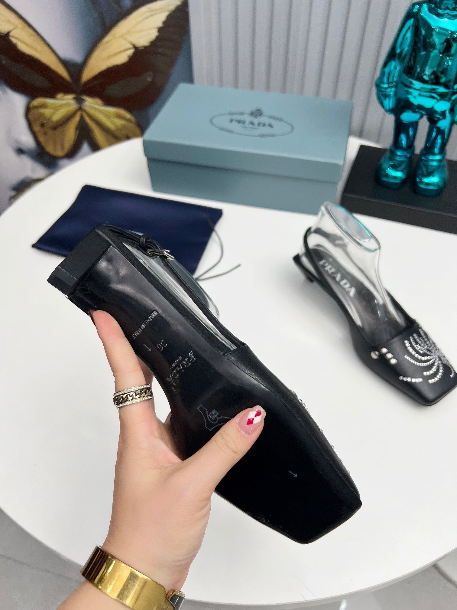 Prada 26SS Slingback 4cm Black Calfskin 680974