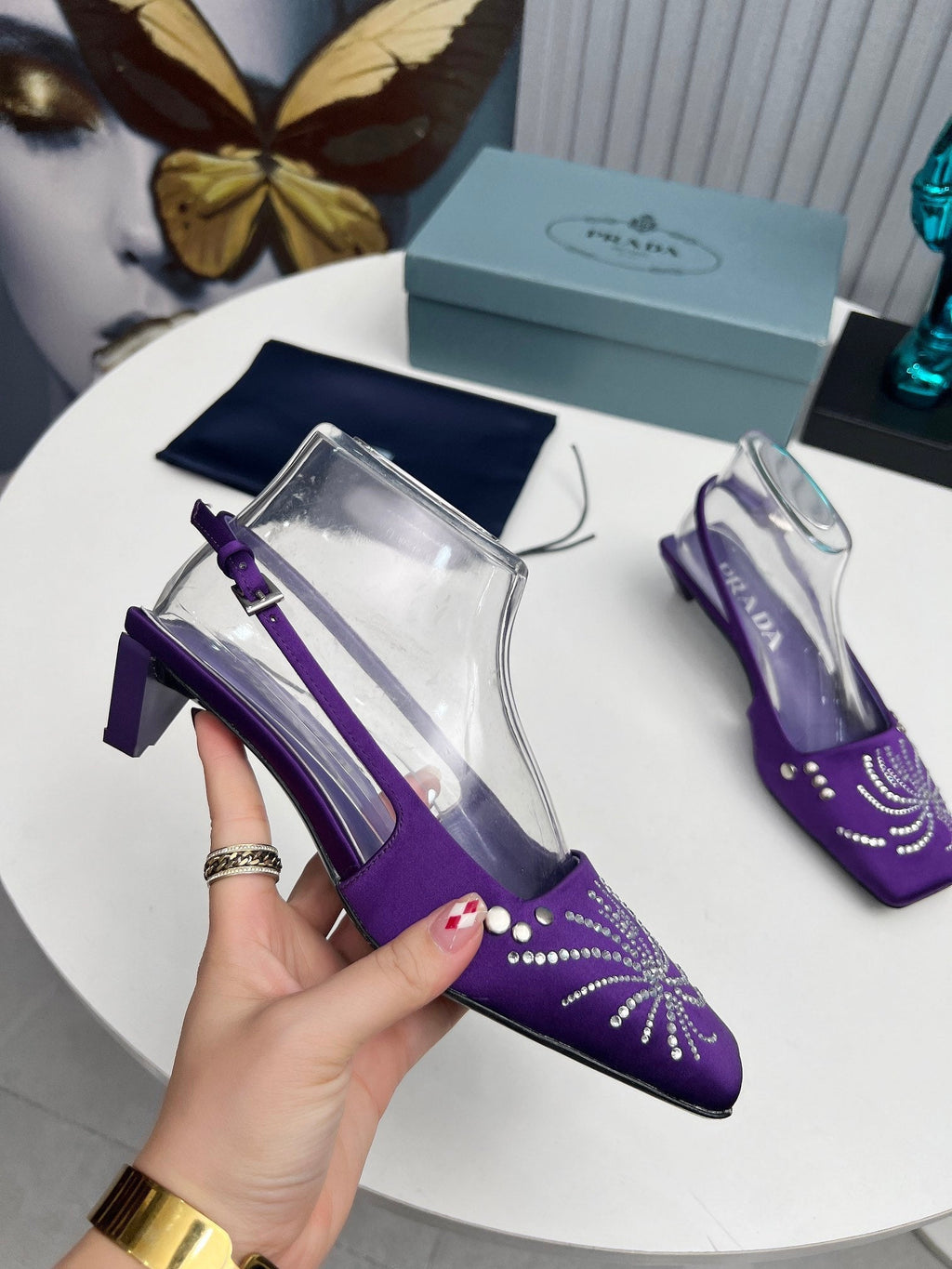 Prada 26SS Slingback 4cm Purple Satin 680976