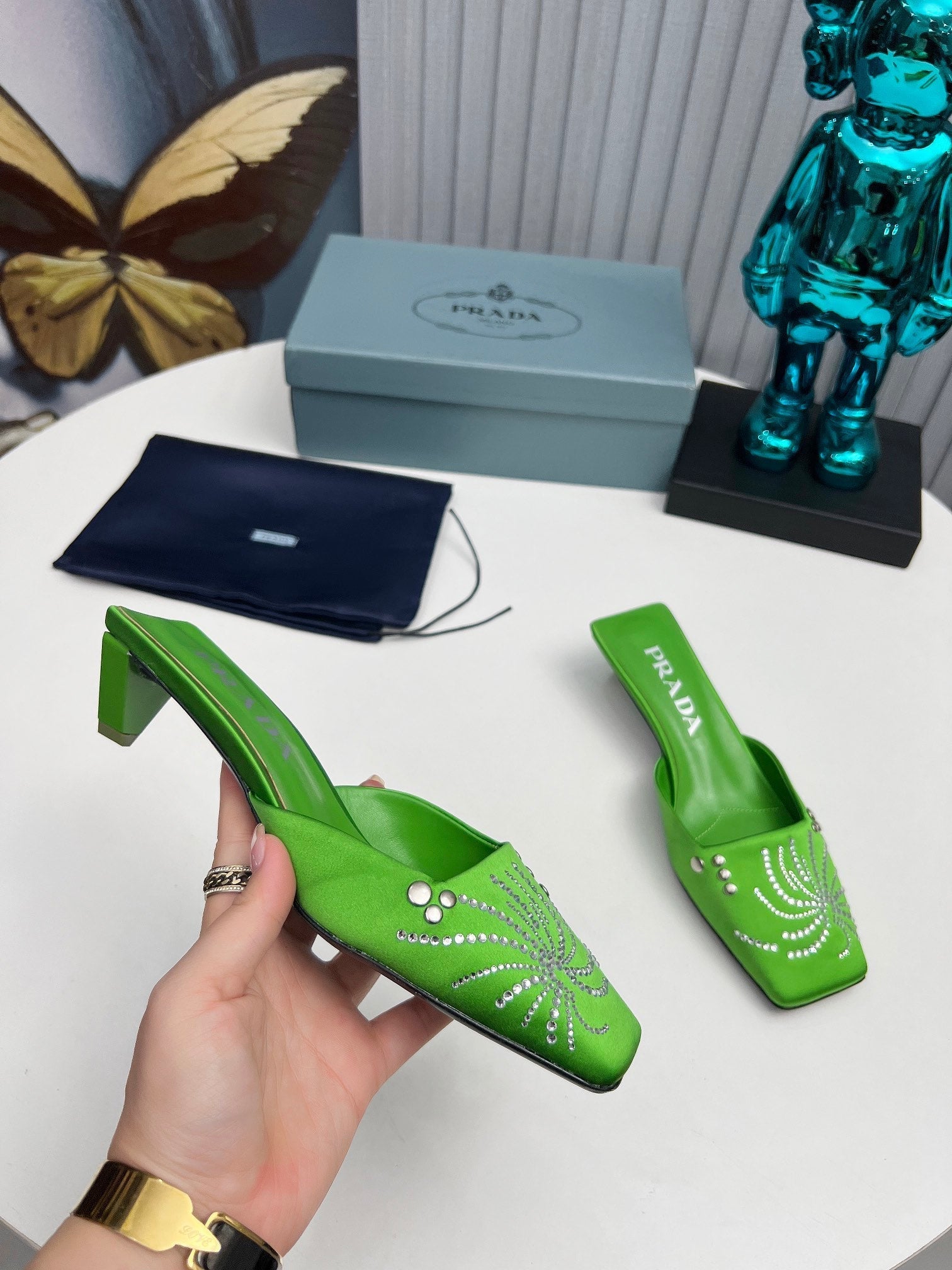 Prada 26SS Sandal 4cm Green Satin 680968
