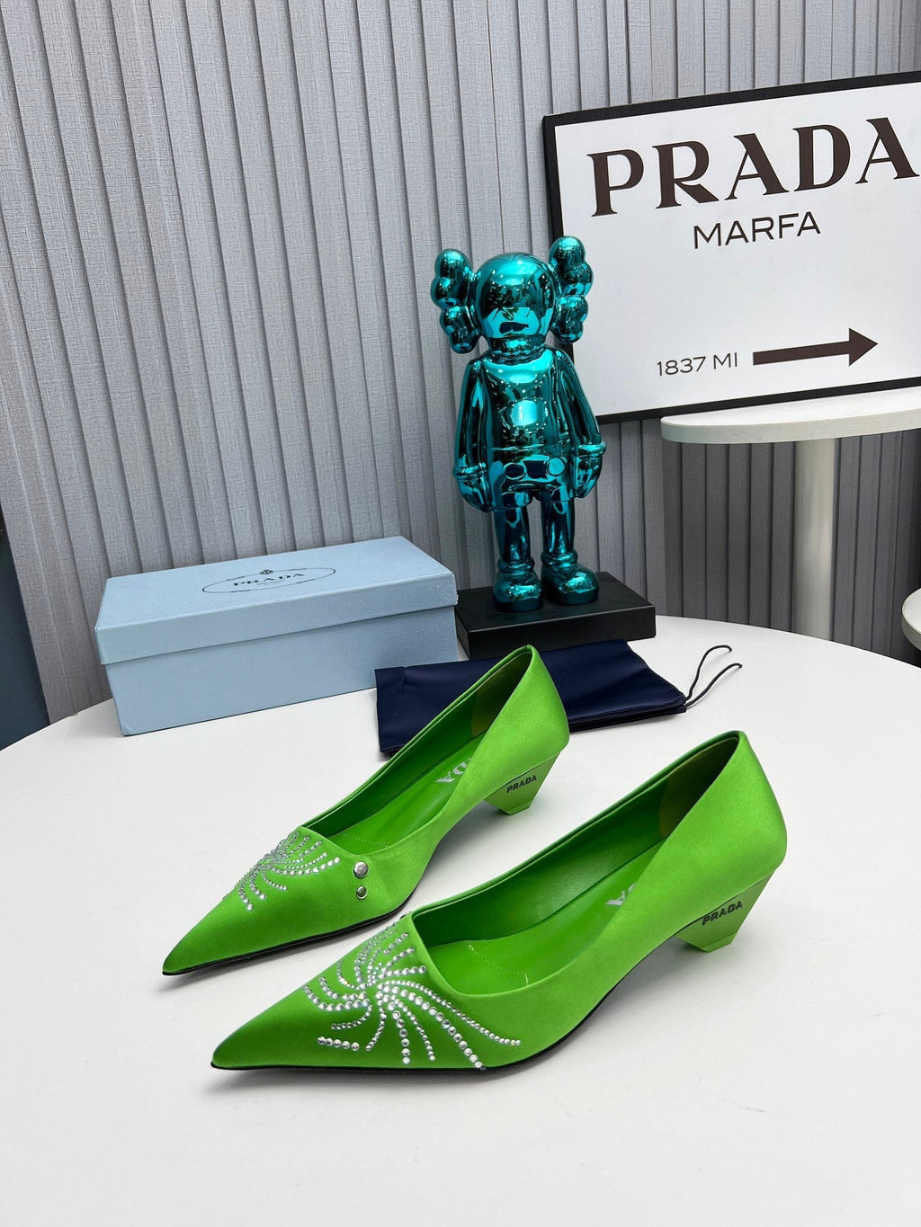 Prada 26SS Pumps 4cm Green Satin 680963