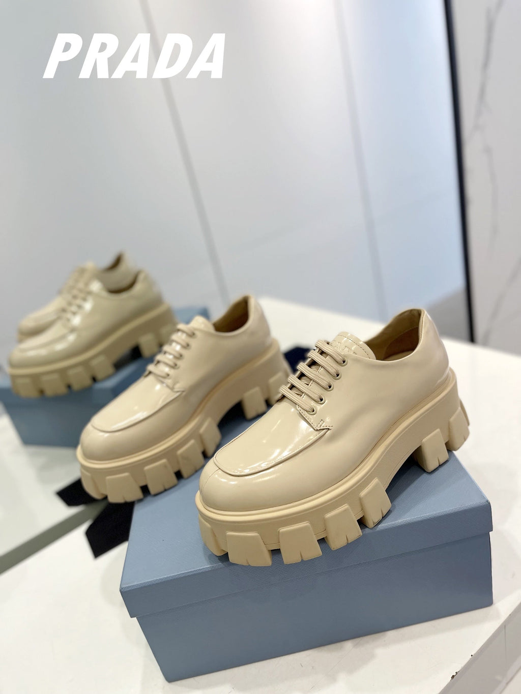PRA BRUSHED LEATHER MONOLITH LACE-UP LOAFERS BEIGE
