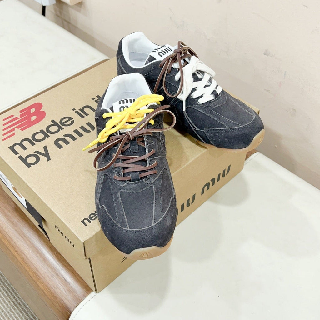Miu Miu Pre-Owned x New Balance Sneakers Dark Gray Yellow Cowhide Suede