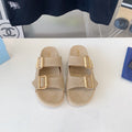 PRA STRAP SLIDES SANDALS BEIGE SUEDE 0001