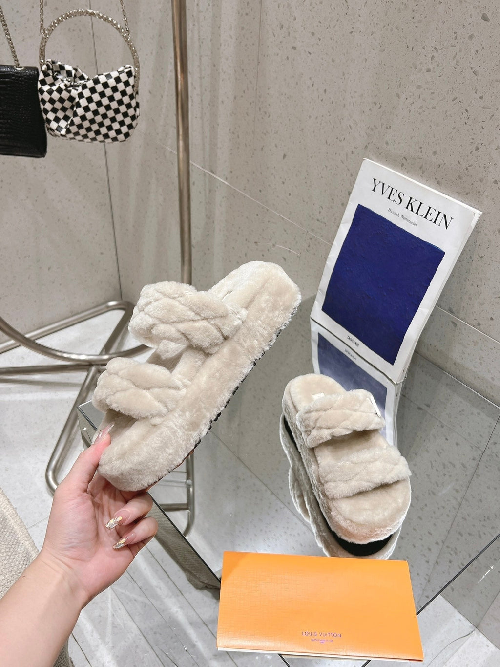 LV Sunset Platform Comfort Mule Milky Beige Wool