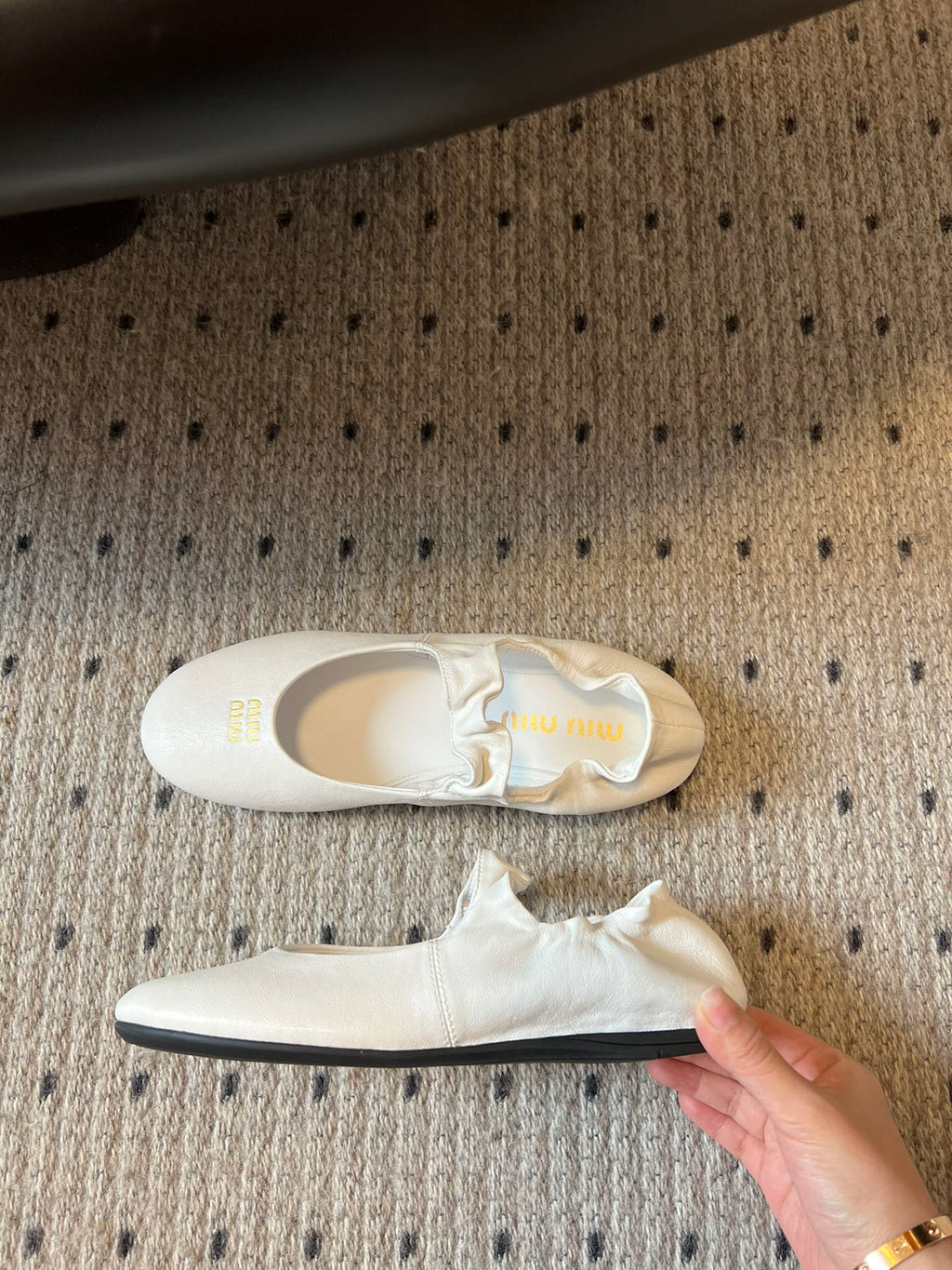 Miu 26s Ballerinas In White Ruches Nappa Calfskin