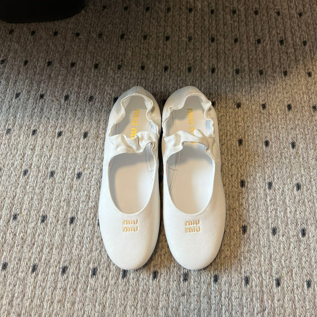 Miu 26s Ballerinas In White Ruches Nappa Calfskin