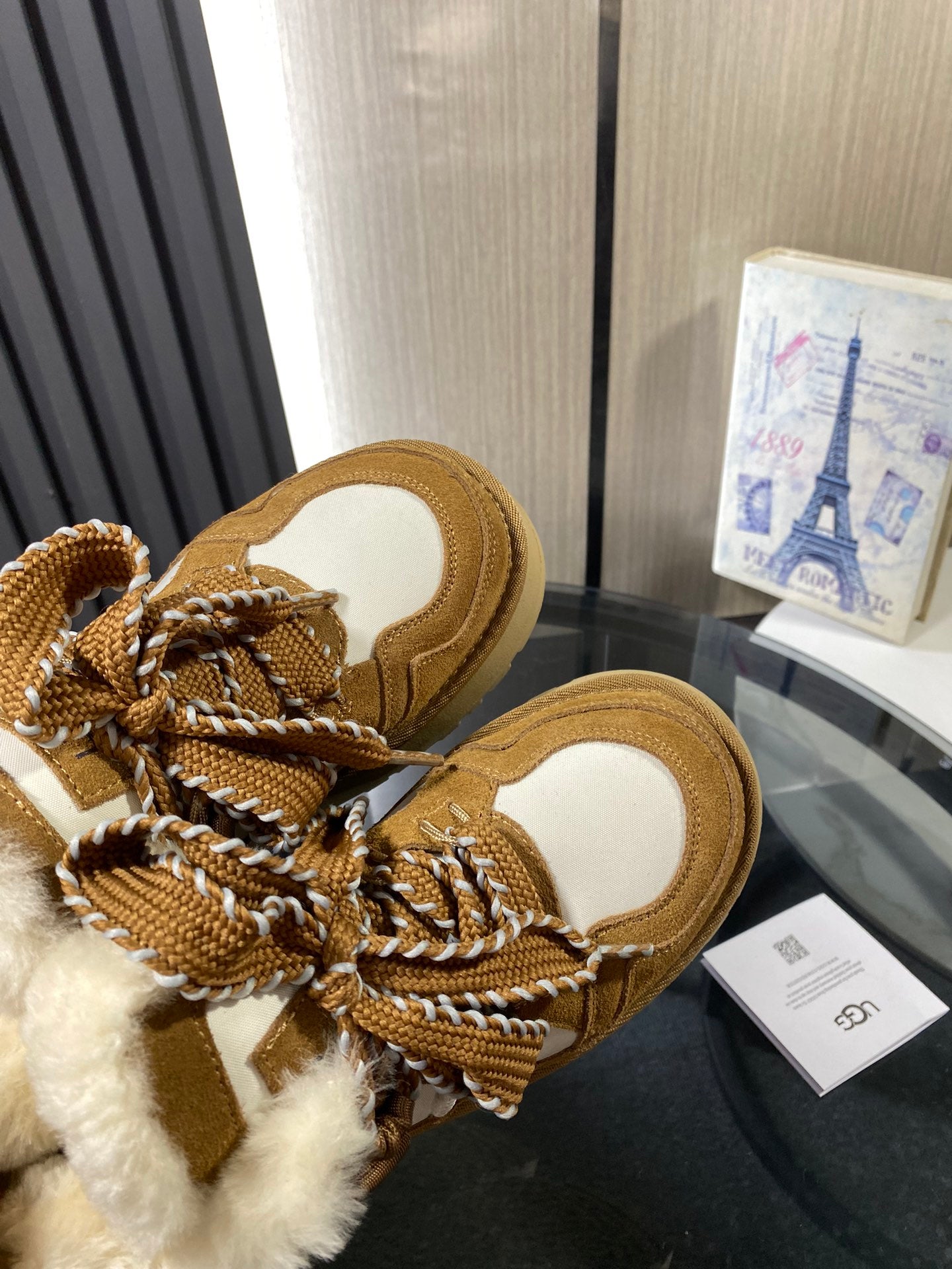 UGG Astromel Platform Sneakers White Brown Suede Frabic 512863