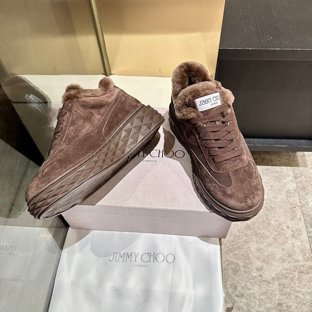 Jimmy Choo Diamond Maxi Sneakers Brown Suede Shearling Lining 538896