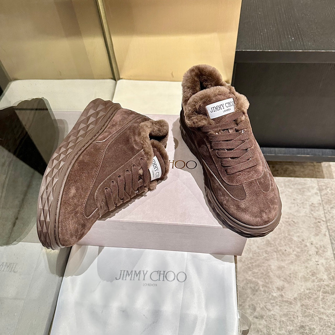 Jimmy Choo Diamond Maxi Sneakers Brown Suede Shearling Lining 538896