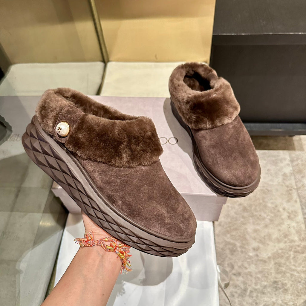 Jimmy Diamond Maxi Mules Coffee Suede Shearing 538897