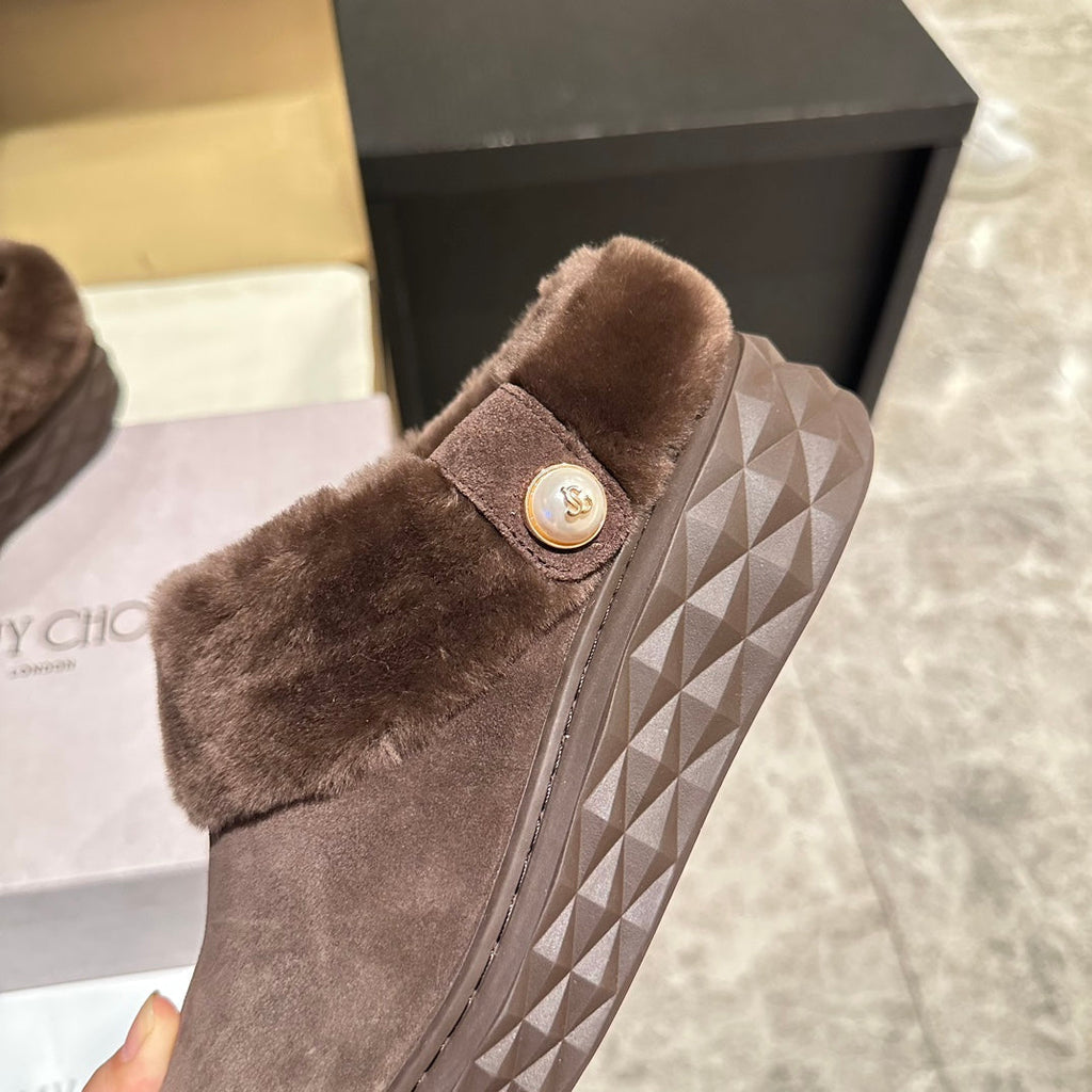 Jimmy Diamond Maxi Mules Coffee Suede Shearing 538897
