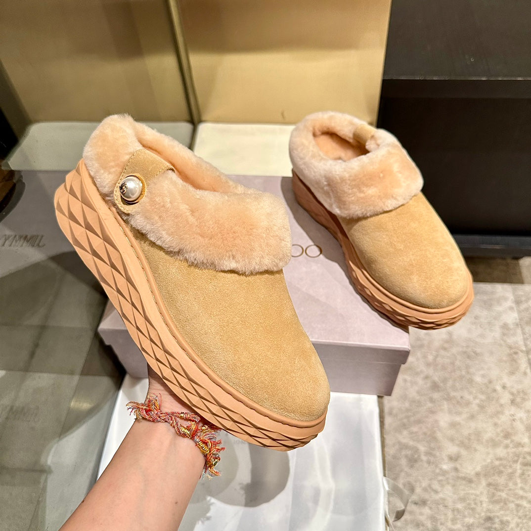 Jimmy Choo Flip Flops Light Brown Suede Shearling Lining 538898