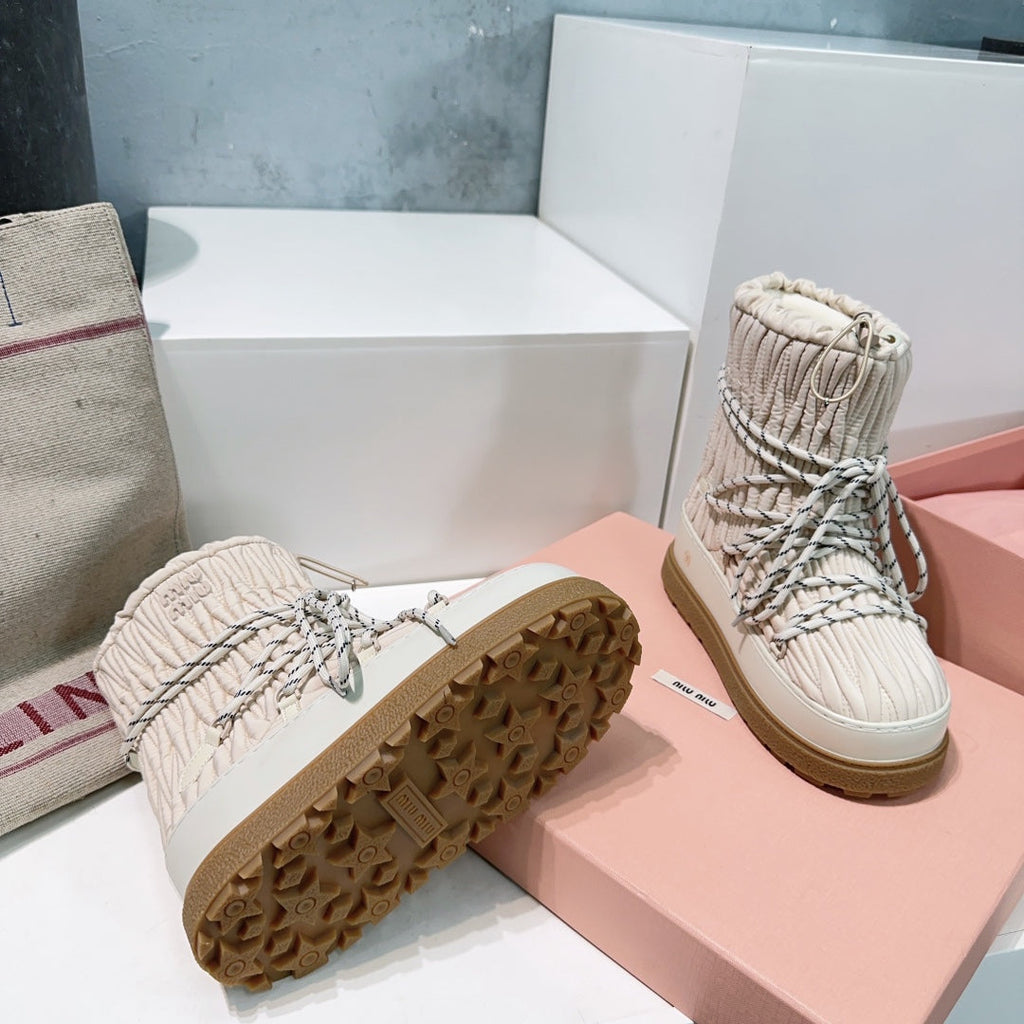Miumiu 25 Boot Cream Nylon Rubber 511264