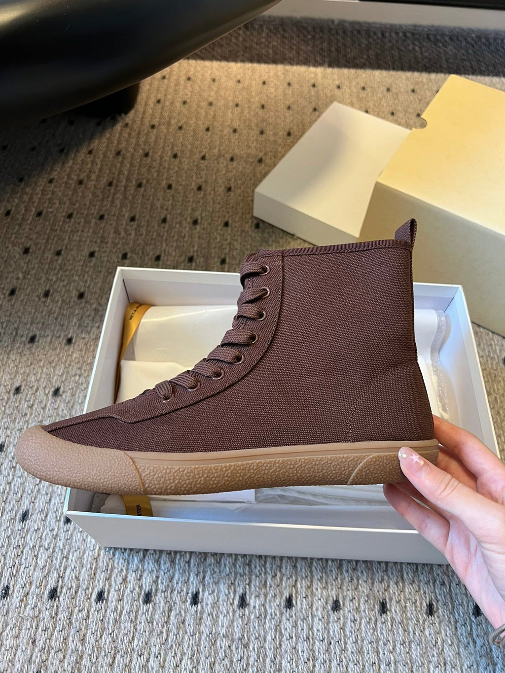The Row 2025 High Sneaker Brown Canvas 561615
