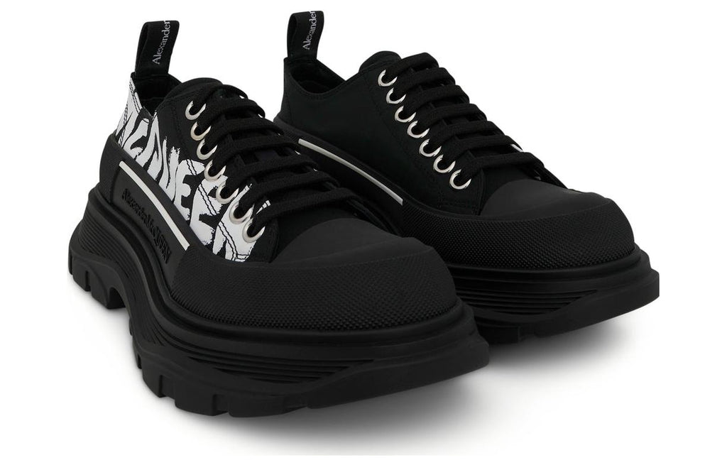 (WMNS) Alexander McQueen Tread Slick Low Lace Up Canvas Graffiti 'Black White' 676711W4RQ21006 #