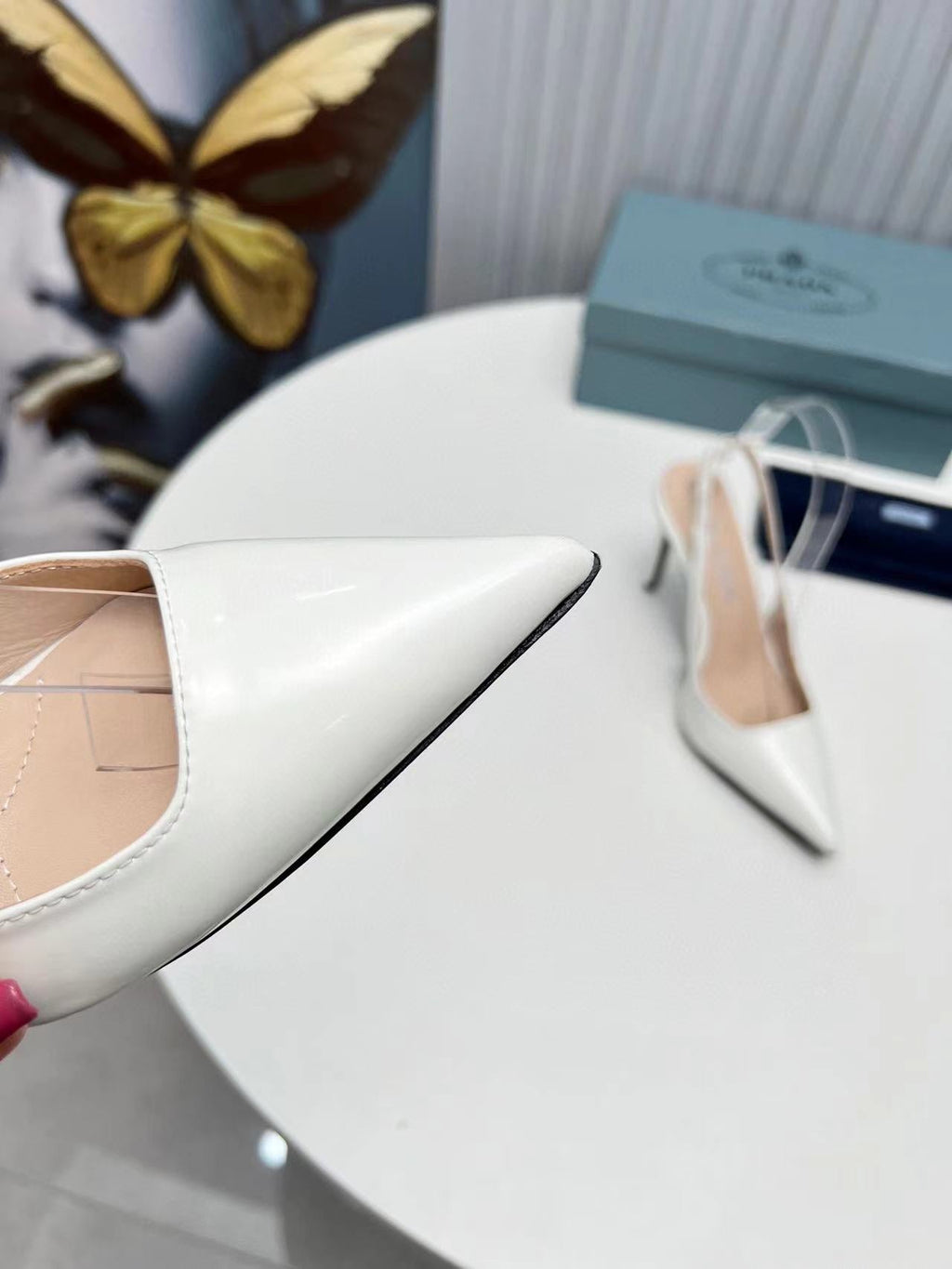 PRA Patent Leather Slingbacks White Lambskin