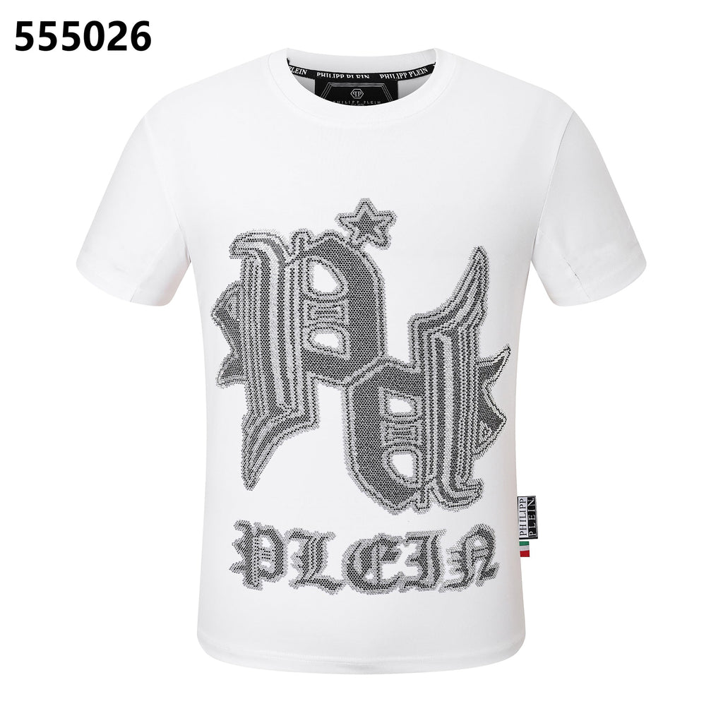 PHILIPP PLEIN Round-Neck T-Shirt with Diamond-Studded Lettering