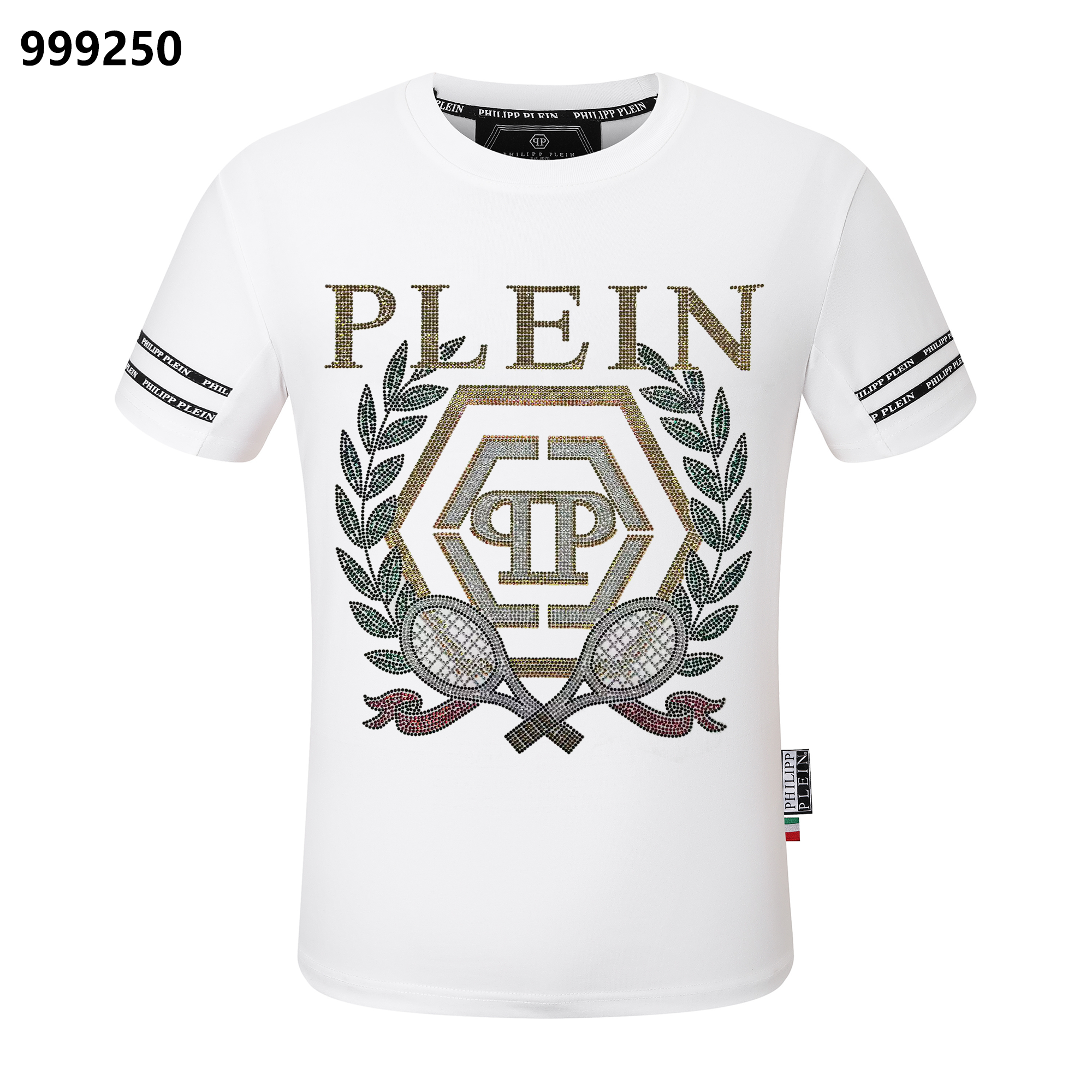PHILIPP PLEIN Gold-Letter Tennis Crew Neck T-Shirt