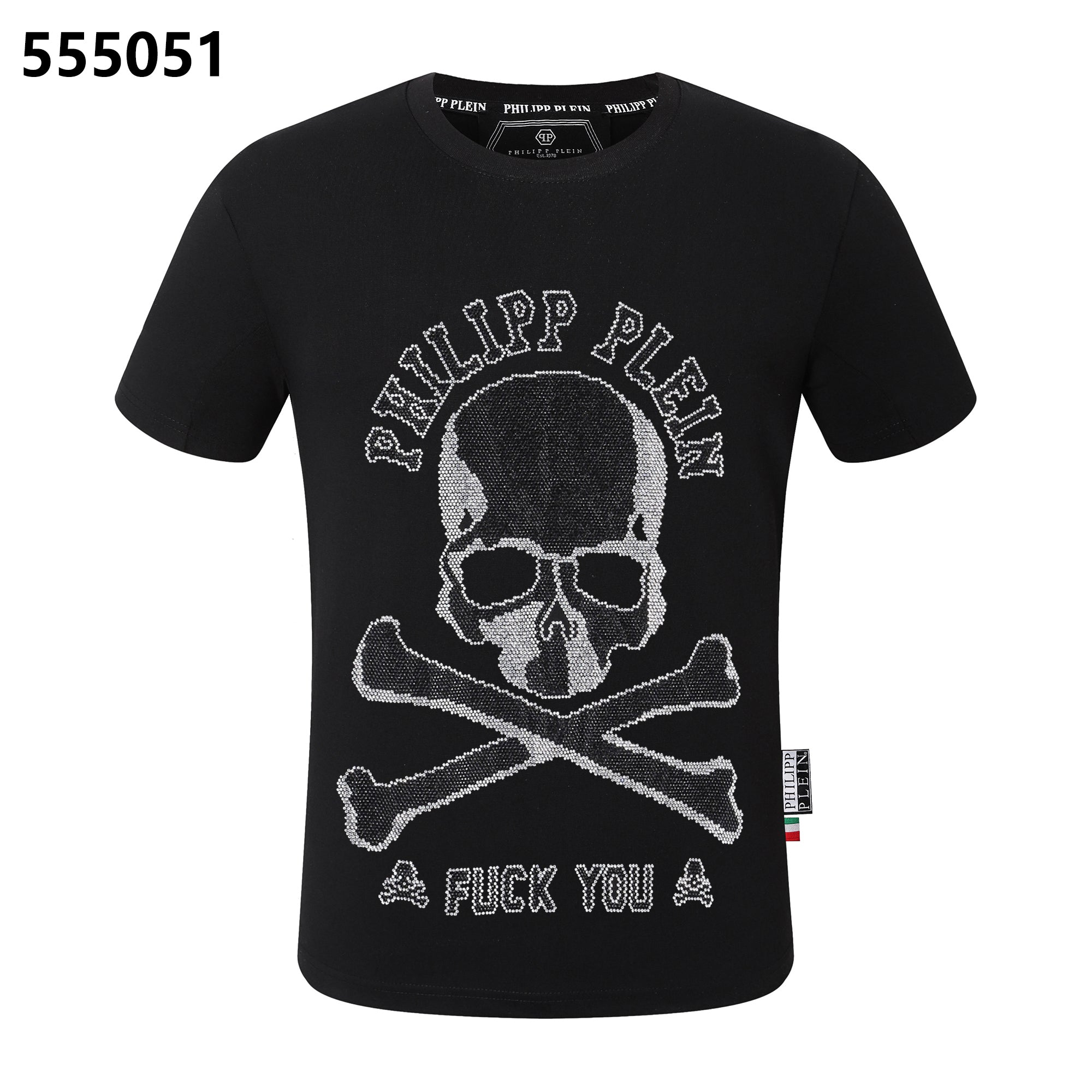 PHILIPP PLEIN Round-Neck T-Shirt with Skull and Crossbones Design