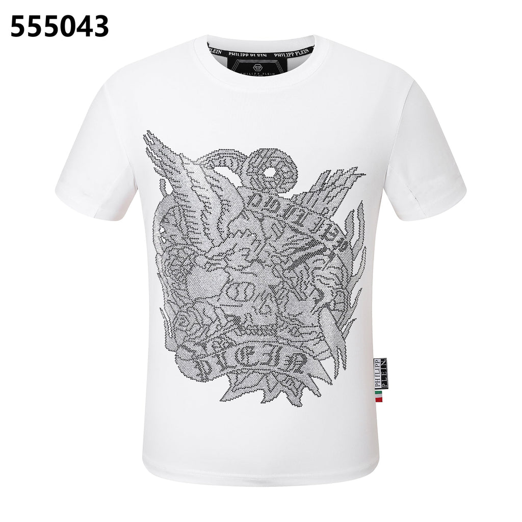PHILIPP PLEIN Round-Neck T-Shirt with Skull and Eagle Design