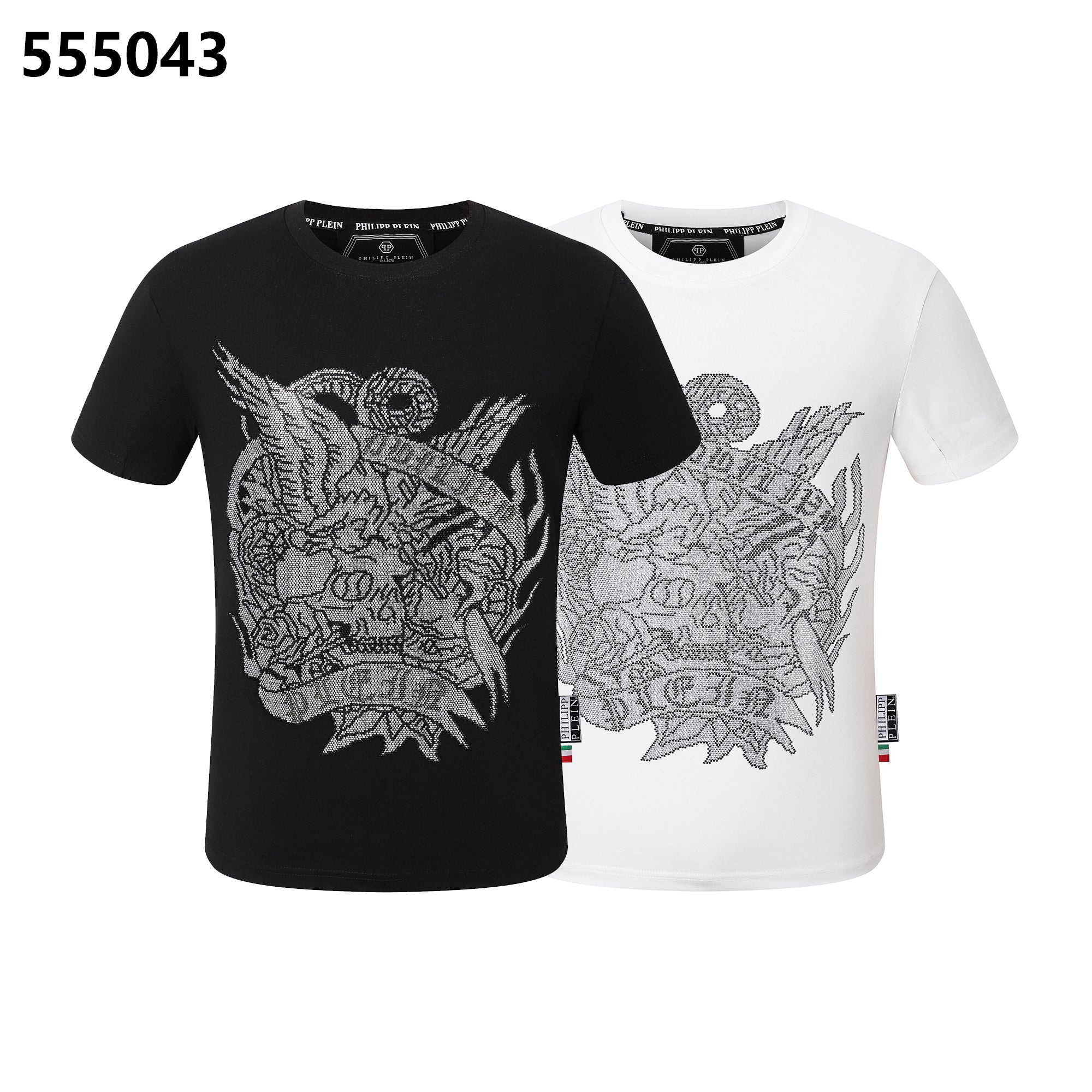 PHILIPP PLEIN Round-Neck T-Shirt with Skull and Eagle Design