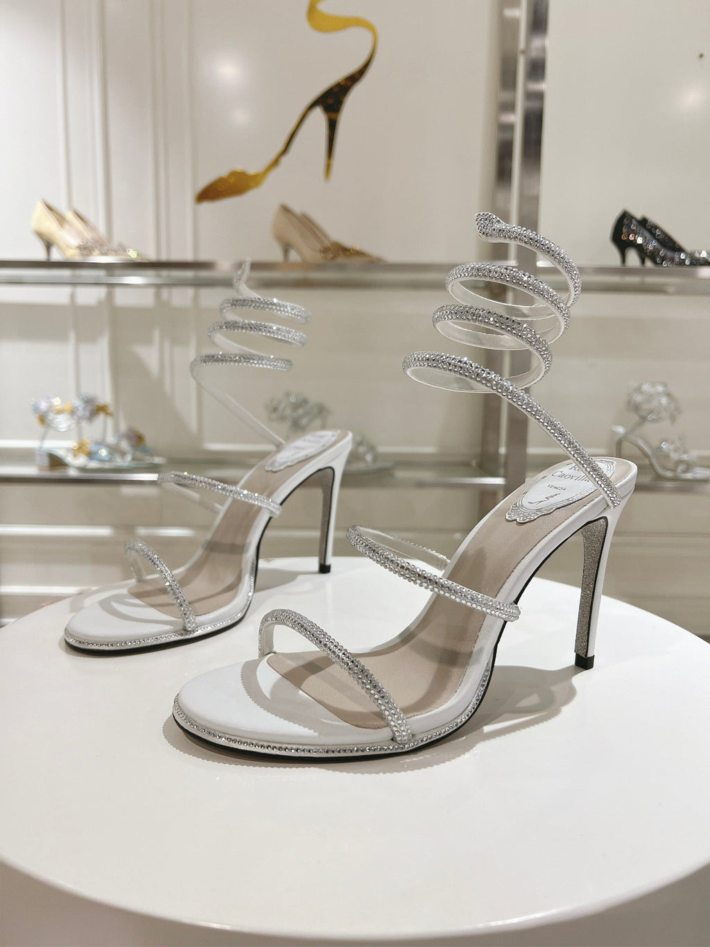René Caovilla 110mm Cleo Sandals Sliver Leather