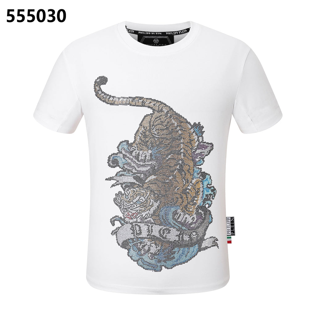 PHILIPP PLEIN Round-Neck T-Shirt with Tiger Print