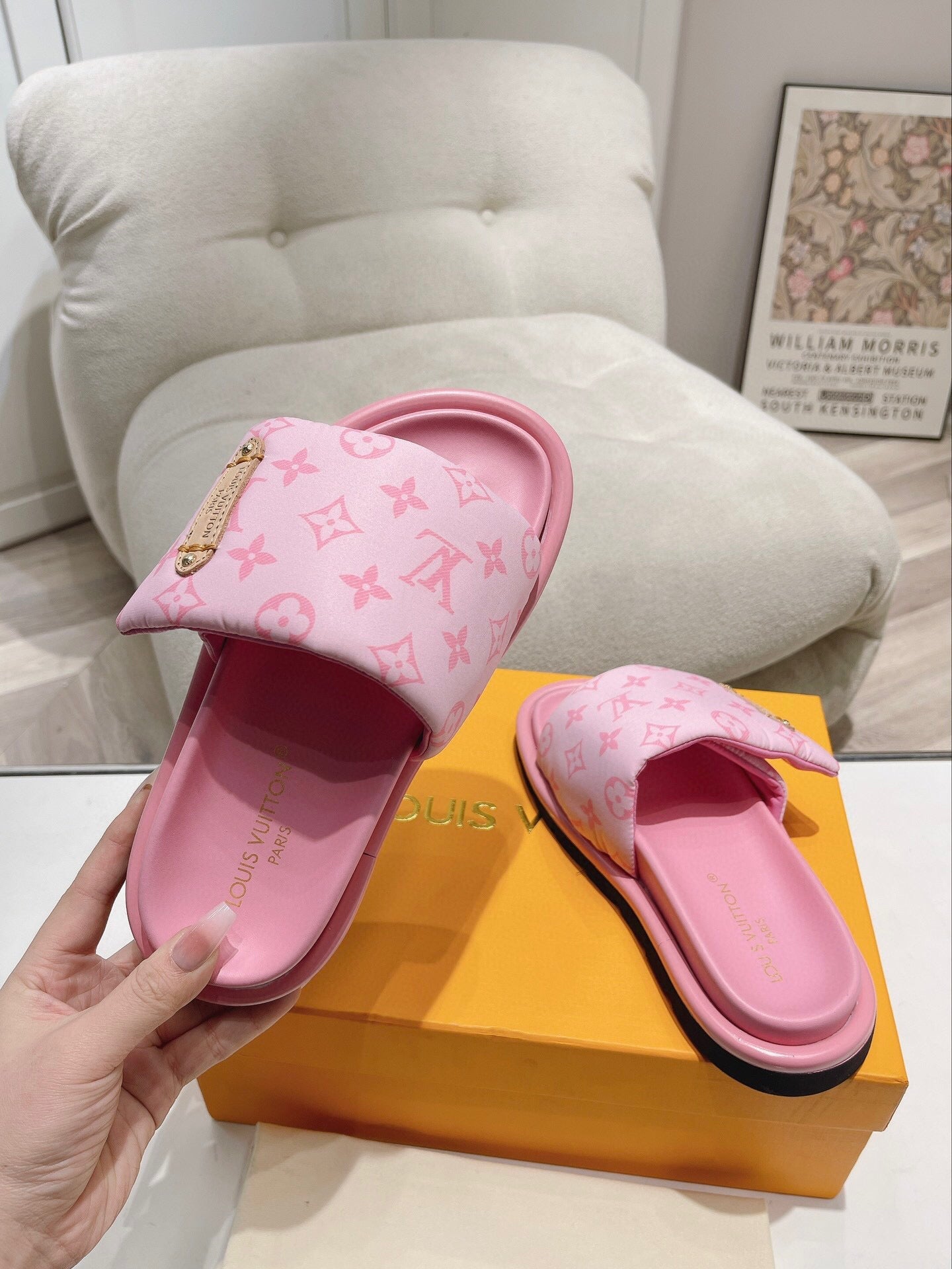 LV Pool Pillow Mule Pink Monogram Calfskin