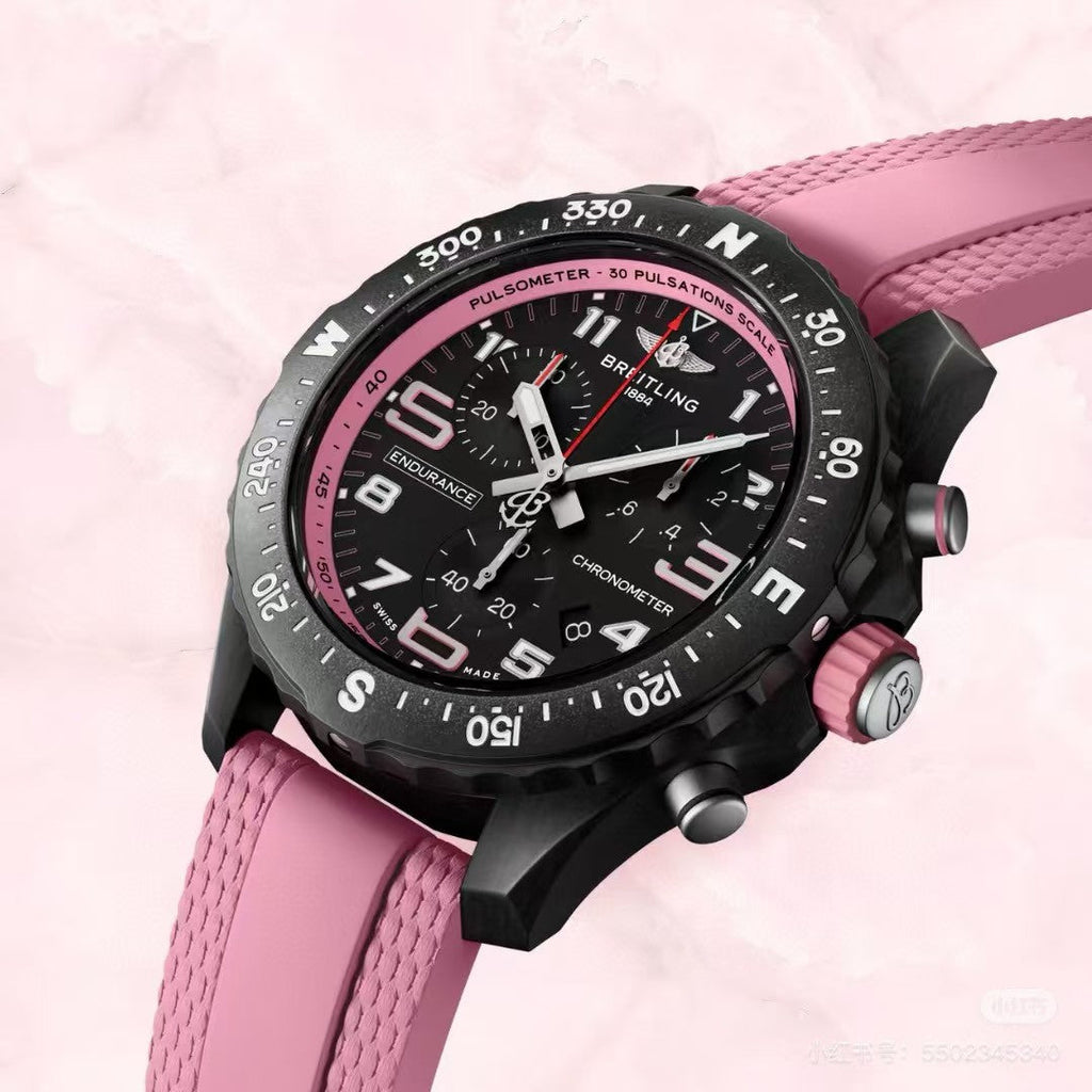 Breitling Endurance Pro 38mm Quartz Black Dial Breitlight Case With Pink Rubber Watch