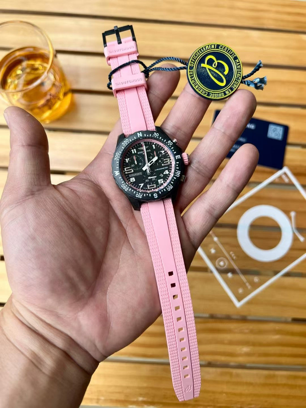 Breitling Endurance Pro 38mm Quartz Black Dial Breitlight Case With Pink Rubber Watch