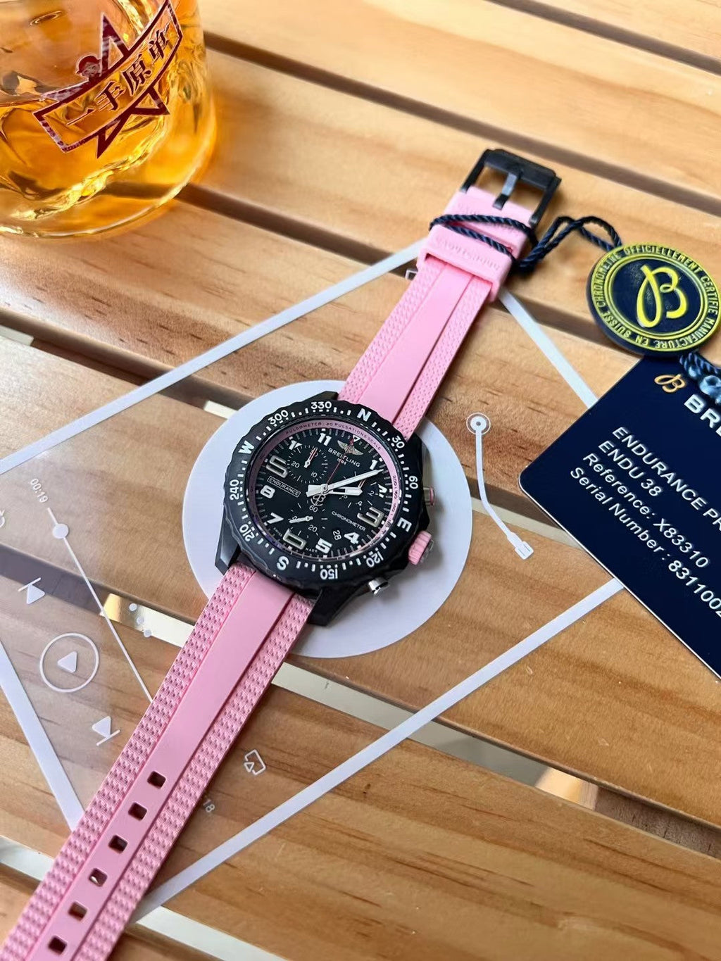 Breitling Endurance Pro 38mm Quartz Black Dial Breitlight Case With Pink Rubber Watch