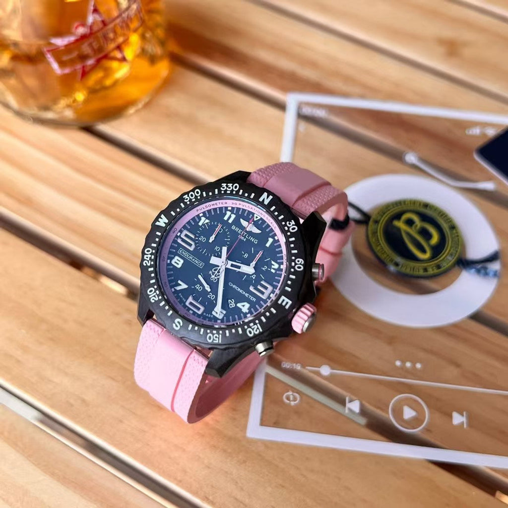 Breitling Endurance Pro 38mm Quartz Black Dial Breitlight Case With Pink Rubber Watch