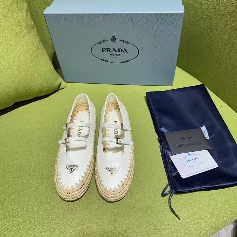 Pra Ballerinas Ivory Nappa Leather And Raffia