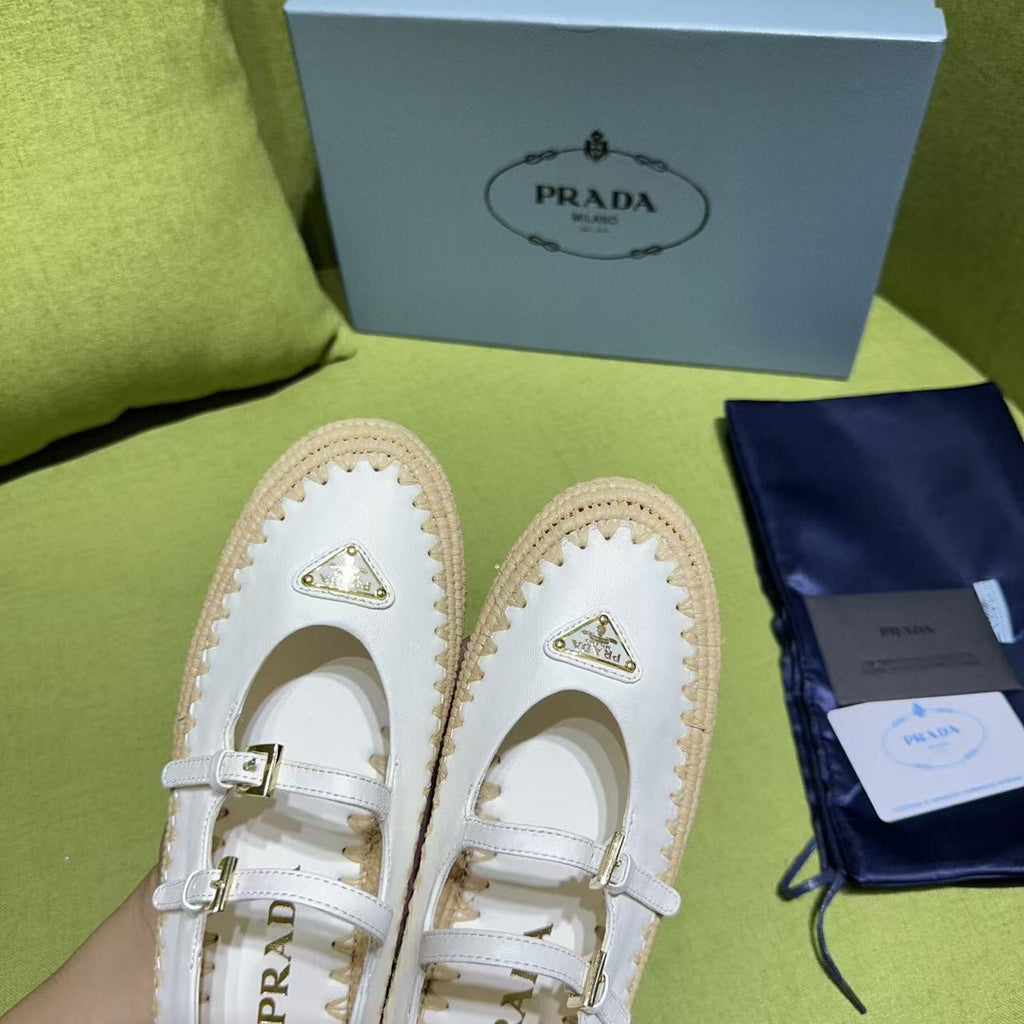 Pra Ballerinas Ivory Nappa Leather And Raffia
