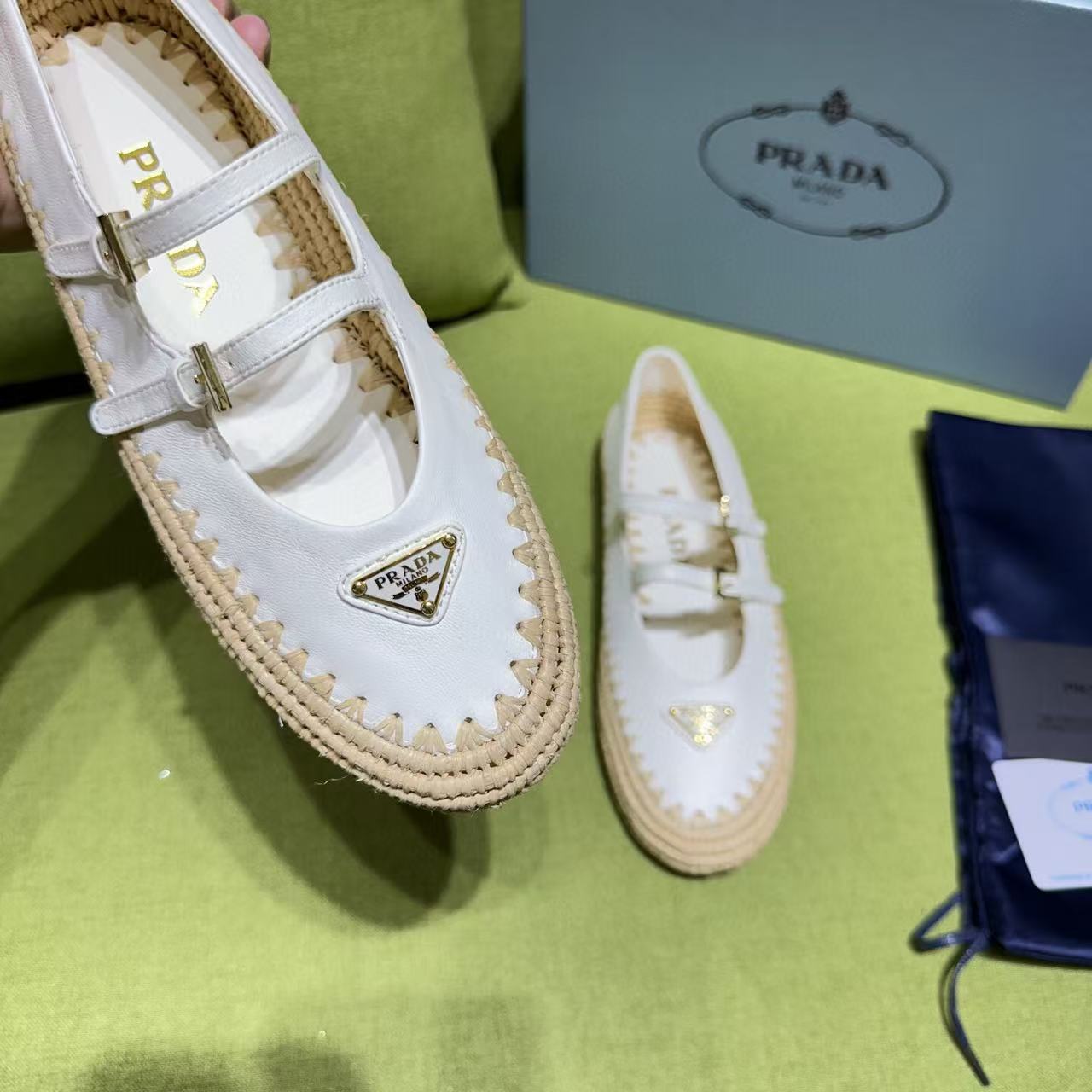 Pra Ballerinas Ivory Nappa Leather And Raffia