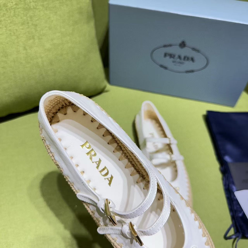 Pra Ballerinas Ivory Nappa Leather And Raffia
