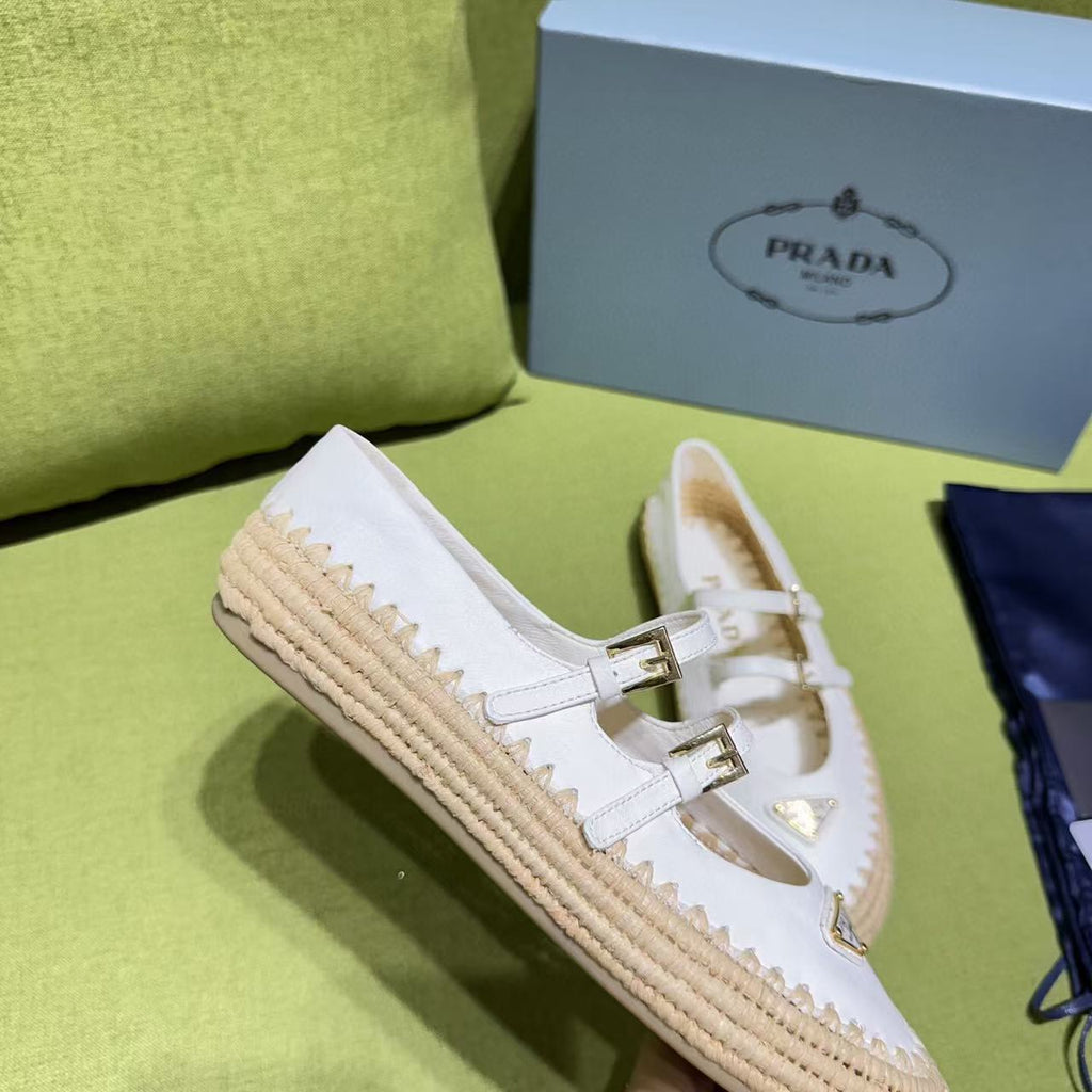 Pra Ballerinas Ivory Nappa Leather And Raffia