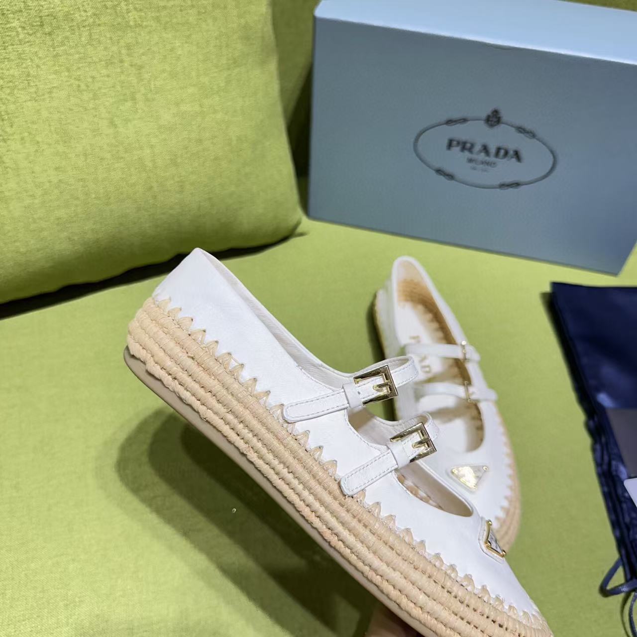 Pra Ballerinas Ivory Nappa Leather And Raffia