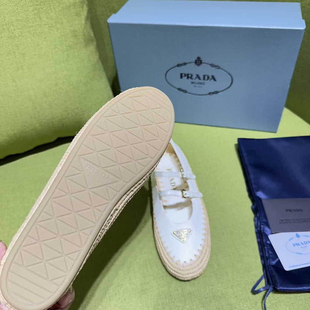 Pra Ballerinas Ivory Nappa Leather And Raffia