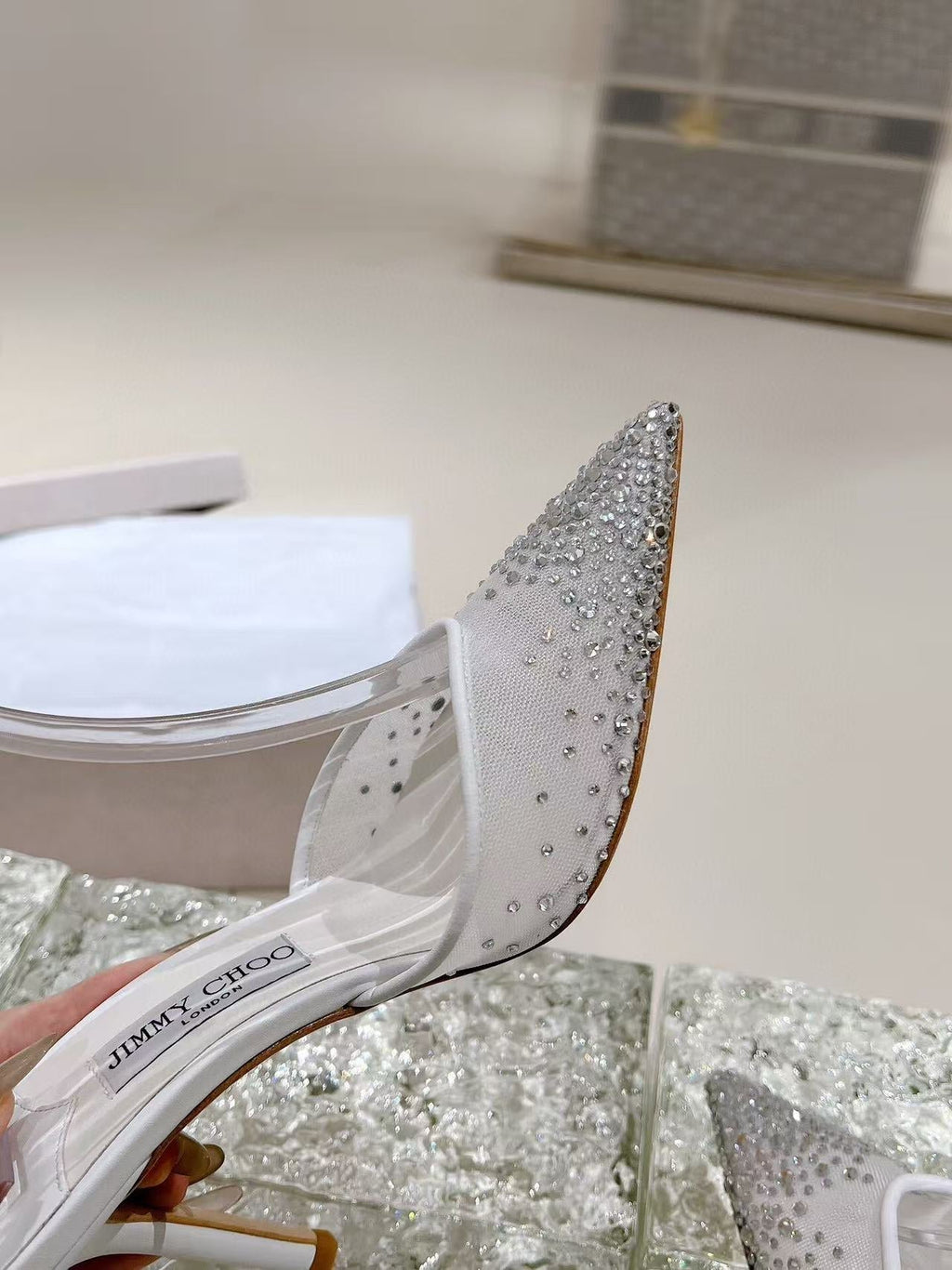 Jimmy Choo 100mm Saeda Crystal-embellished Pumps White Mesh Calfskin