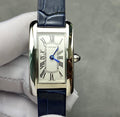 Tank Américaine 20mm Silver Case Dark Blue Leather Strap
