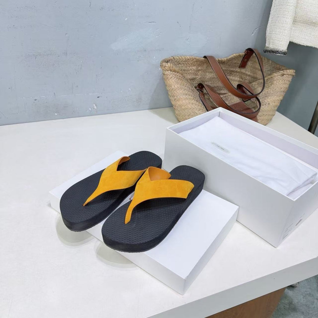 The Row Ginza Platform Sandal Black Yellow Suede Rubber