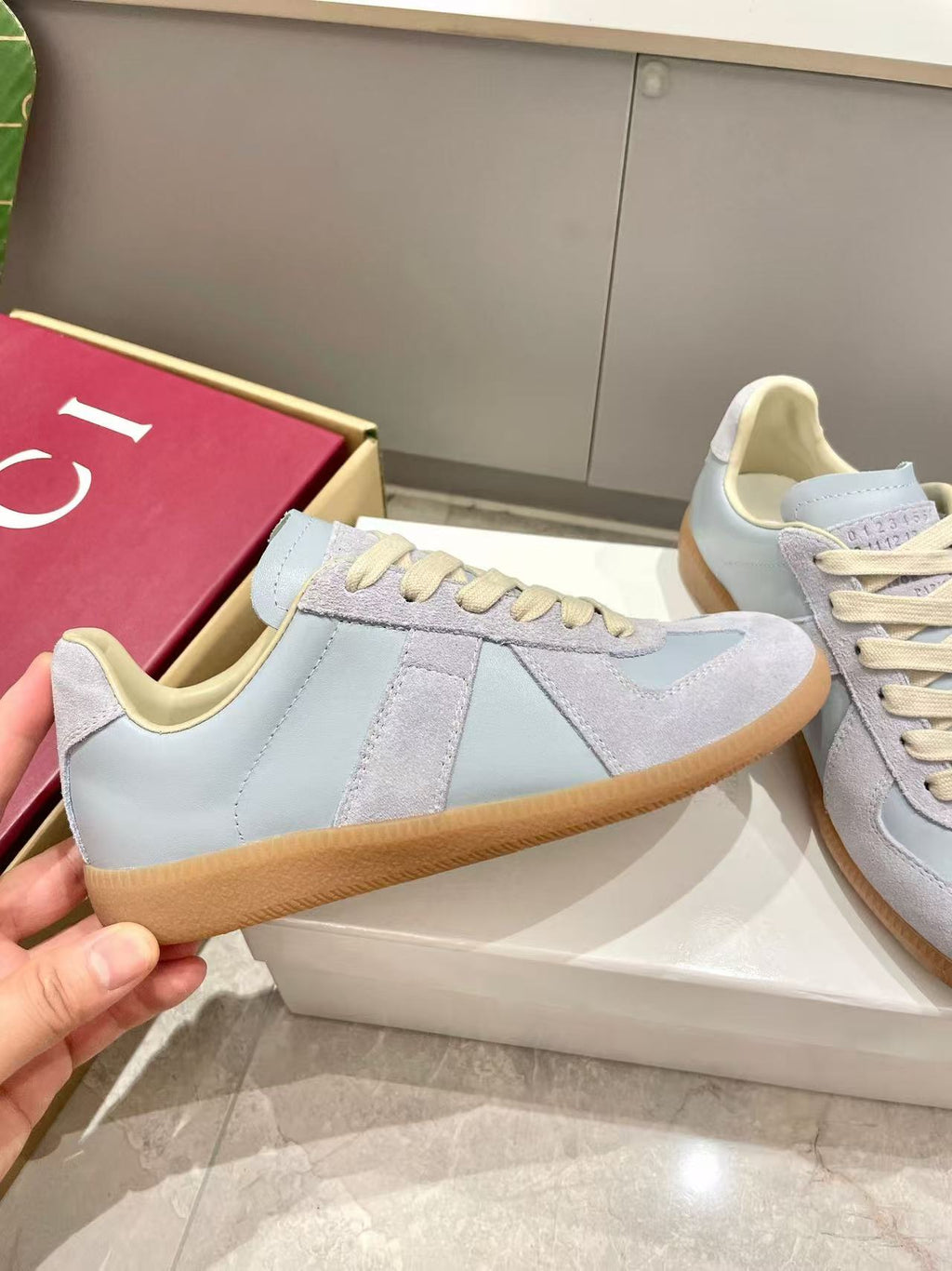 Maison Margiela Sneaker Grayish Cyan Suede Leather