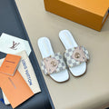 LV Frame Flat Mule White Damier Canvas Leather